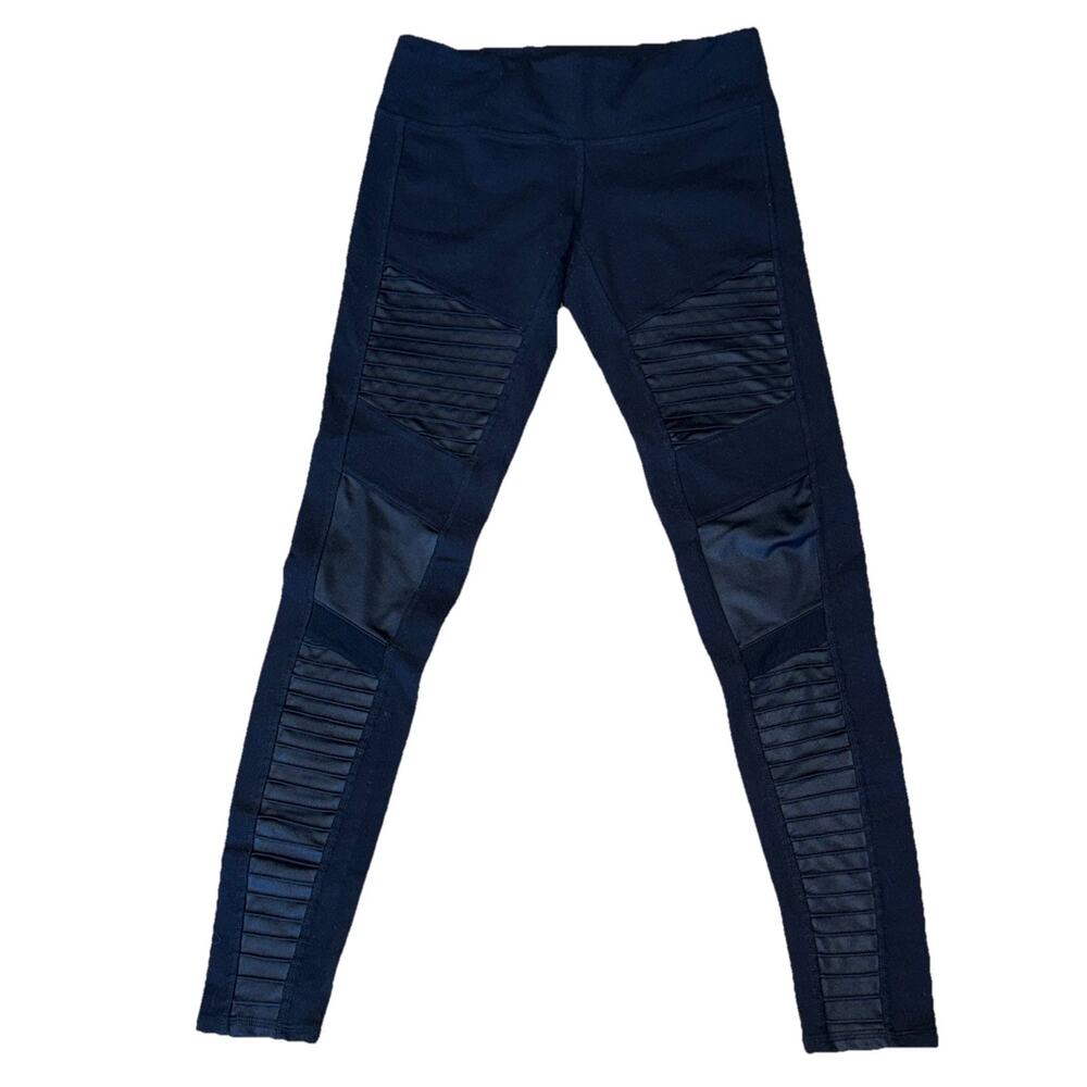 Alo Yoga Womens Leggings Small‎ Black Moto Style Low Rise Pocket Nylon Stretch